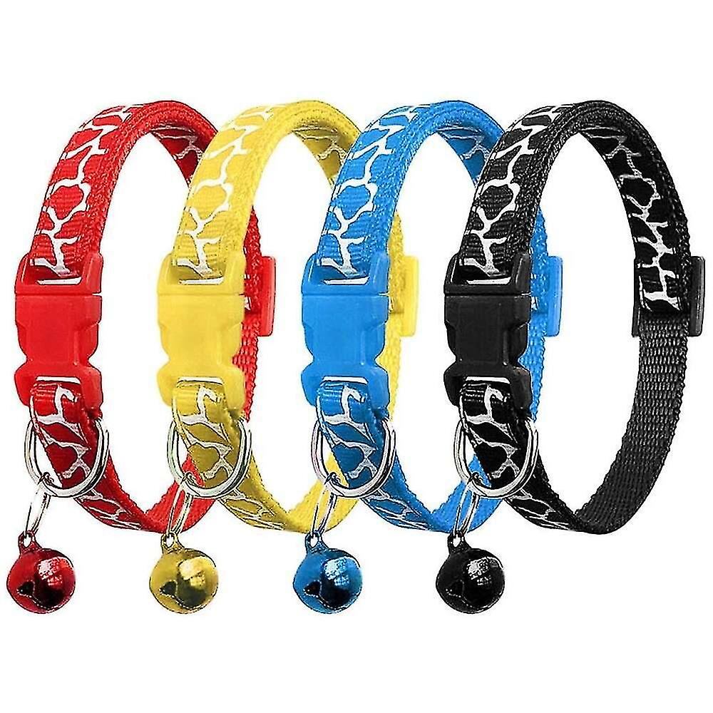 4 Pack Reflective Breakaway Cat Collars With Bells, With Safety Quick Release