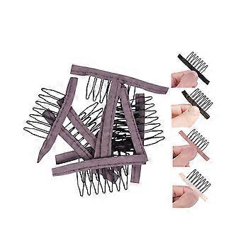 24 pz/lotto Parrucca Pettini per Fare Parrucca Cappucci 7 denti Parrucca Clip Denti In Acciaio con Panno Parrucca Pettini per Parrucchino Cappucci Parrucca Accessori Strumenti Parrucca Clip per Parrucca