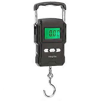 Portable Electronic Scale, 165lbs/75kg Lcd Backlit Digital Fish Scale, Hook Hanging Scale With Tape Measure Ruler, Carrying Bag And 2aaa Batteries