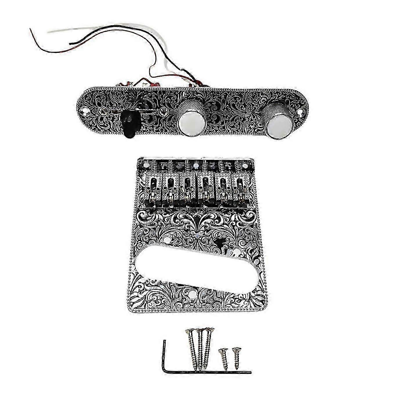 For 6 String Roller Saddle Guitar Prewired Control Plate Silver