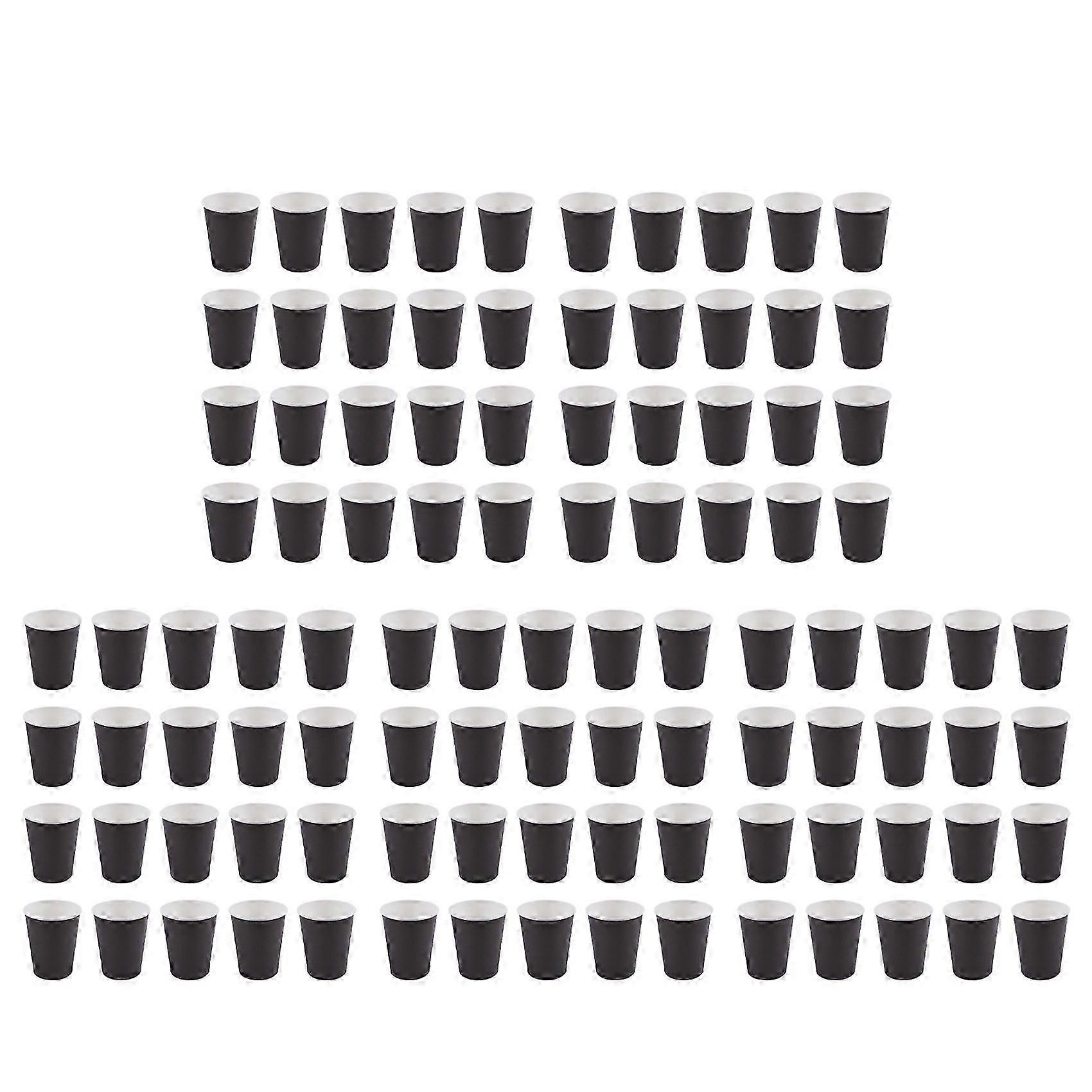 100 Paper Cups (9oz) - Plain Solid Colours Birthday Party Tableware Catering(Black)