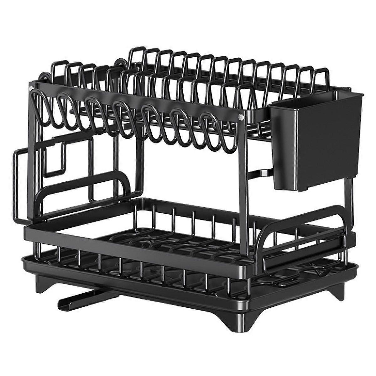 Dish Rack Kitchen Dish Drainer,Rustproof 2-Tier Dish Drying Rack - Black
