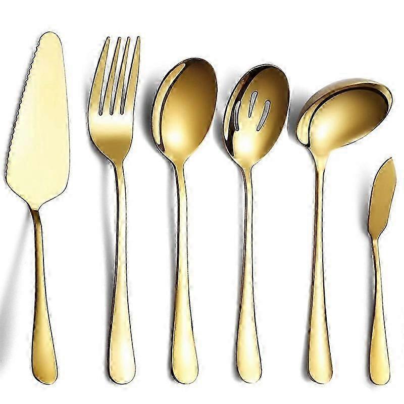 6-Piece Serving Flatware Silverware Set, Serving Utensil Set with Cake Server, Slotted Serving Spoon
