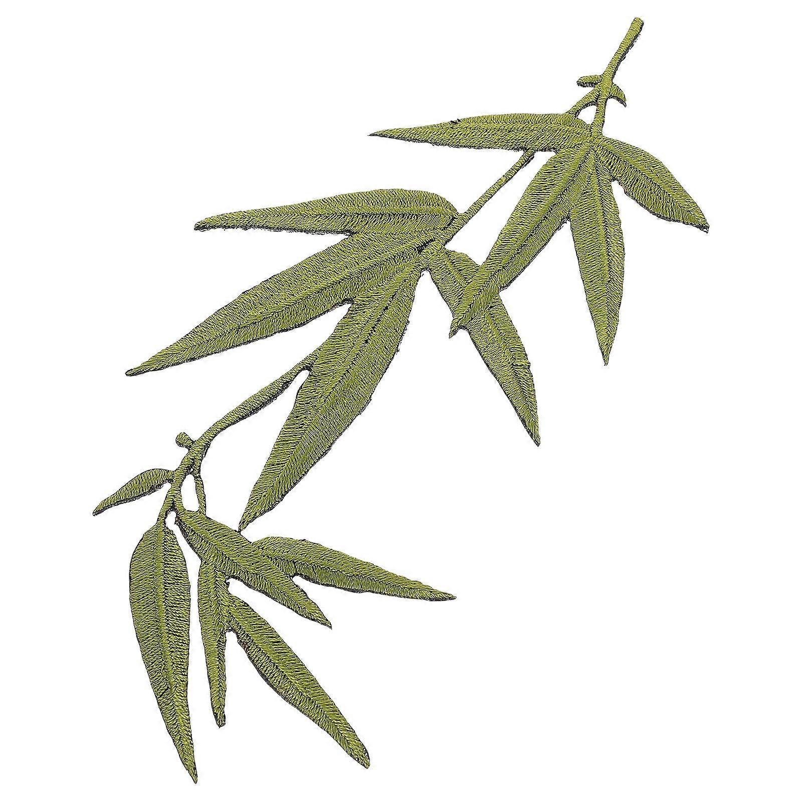 Leaf Design Patch Embroidered Bamboo Leaf Element Cloth Iron On Clothes Patch Decor