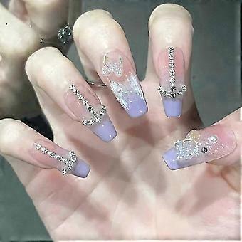 Press On Nails Set, 24pcs Medium Length Reusable False Nails with Natural Glossy Finish