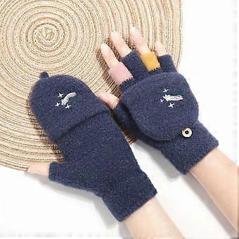 Gants chauds sans doigts en imitation vison, doux et mignons, mitaines d'hiver tricotées pour femmes, bleu marine