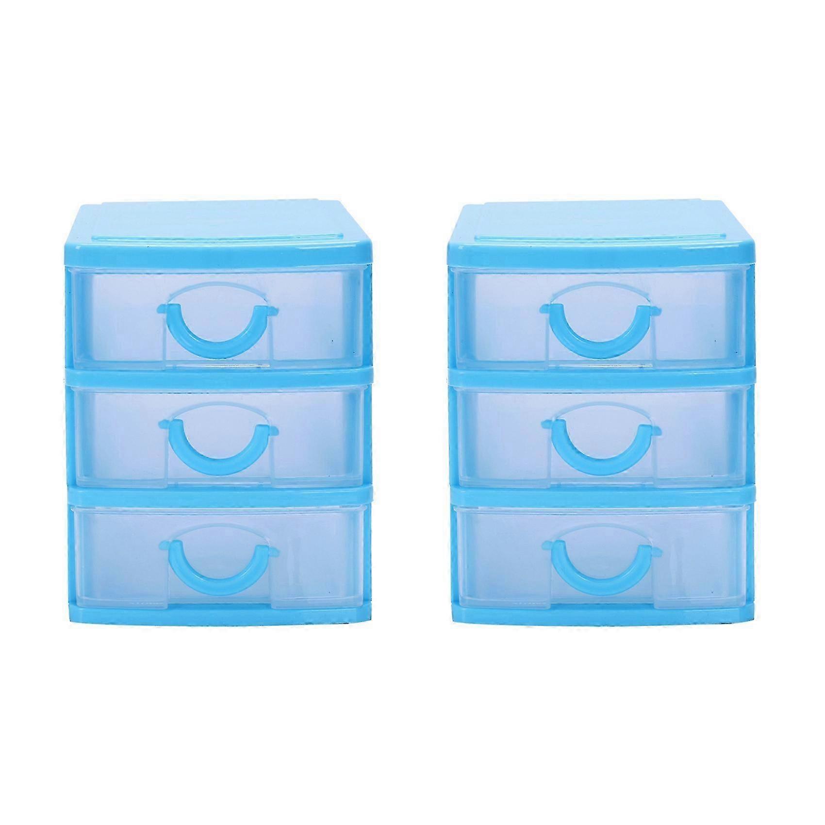 2X Mini Translucent Drawer Type Plastic Storage Box（Blue 3 Layers）