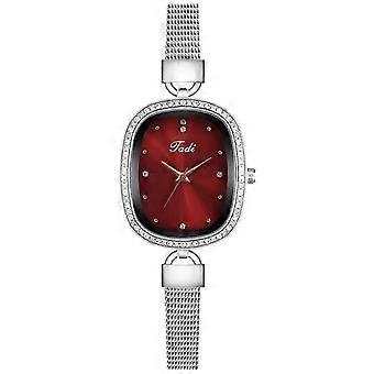 Women Fashion Casual Diamond-studded Oval Small & Mesh Strap Watch