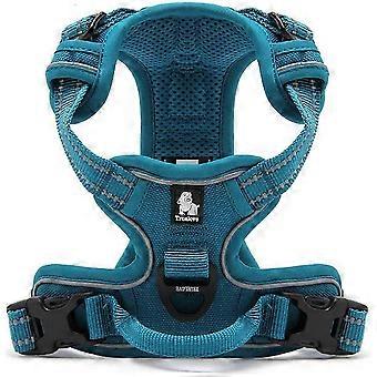 Large Dog Reflective Nylon Harness 3M Reflective Vest with Handle Adjustable All Weather Dog Leash (L, Sky Blue)