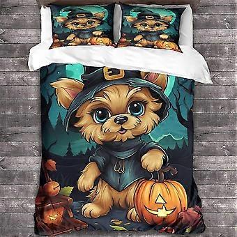 uihh1951 LikeEj Dog Duvet Cover Halloween Printed Bedding Set Soft Microfiber Animal Quilt Cover with Zipper Closure King