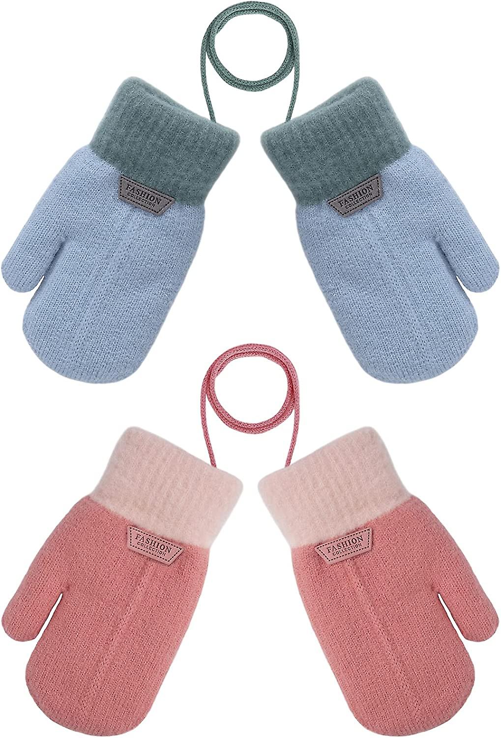 Children's Knitted Gloves Winter Thick Mittens with Drawstring Warm Winter Gloves with Fleece Lining Winter Thermal Mittens for 1-3 Years Old Boys and