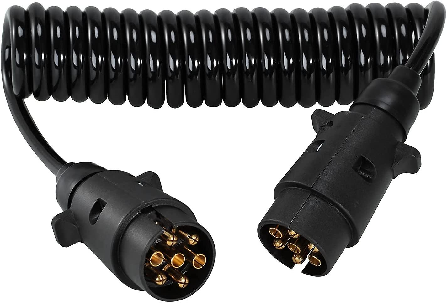 7Pin Trailer Extension Coiled Cable with Trailer Adapter Plug Socket Connector,7 Core Towing Caravan
