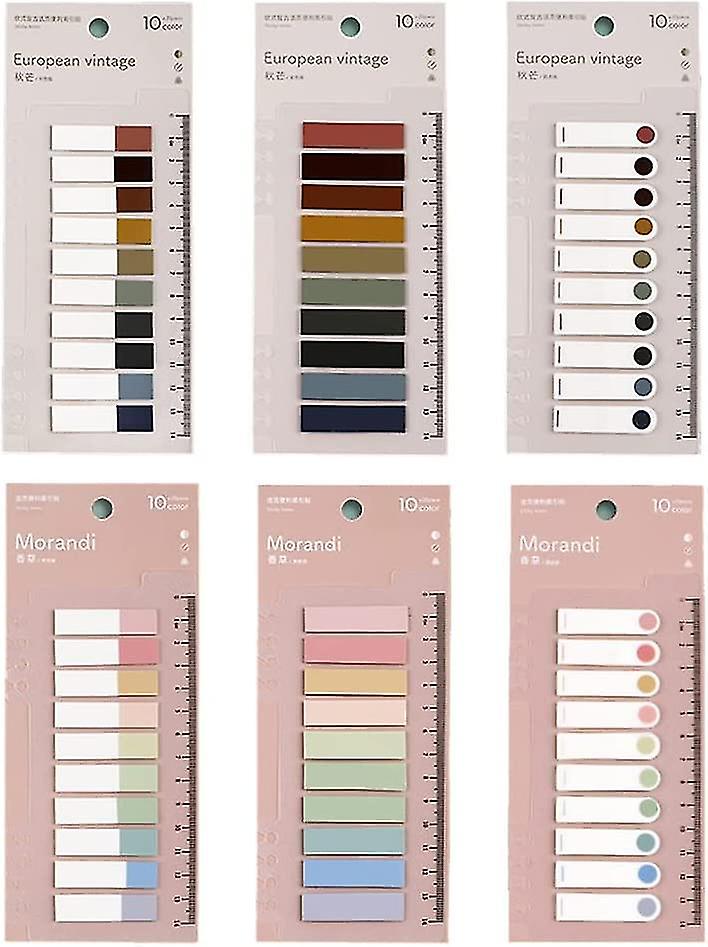 6 Pack 1200 Pieces Index Tabs With Ruler,writable And Repositionable File Flags Colored Page Markers Labels For Reading Notes, Notebook, Books, Classi