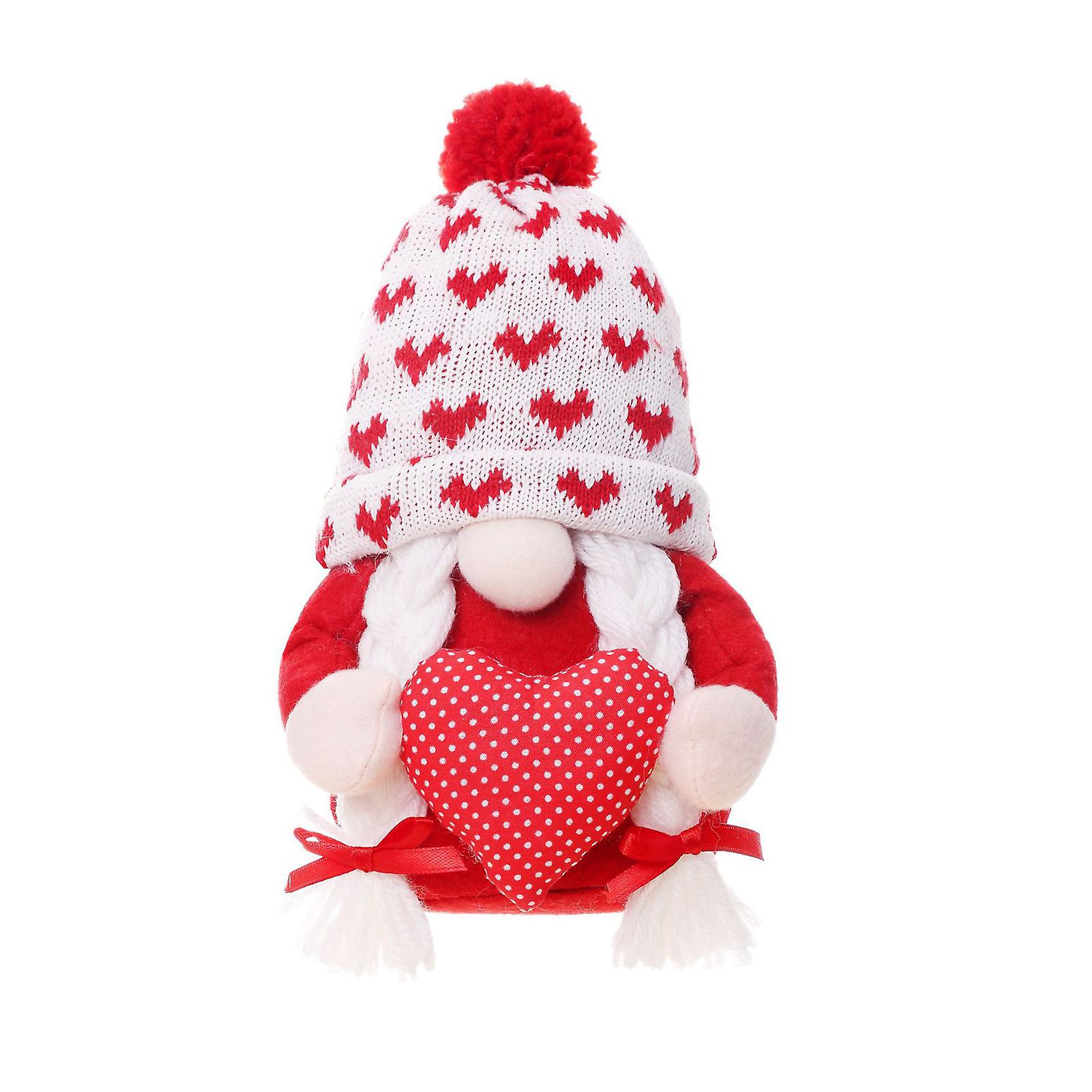Valentines Day Gnome Plush Fluffy Gnomes Wear Love Heart Printed Hat Valentine's Day Table And Present