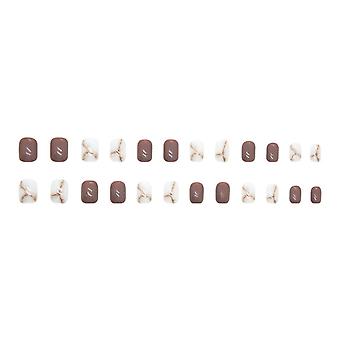 24pcs Temperament Falsches Nagelset Marmormuster Klebstoff Falsche Nägel für Mädchen und Frauen