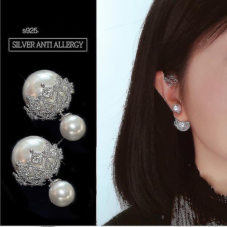 Double Sided Pearl 925 Silver Stud Cercei