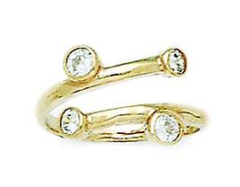 14Kイエローゴールドキュービックジルコニアトップ調節可能なファンシーボディジュエリートゥリング-女性用つま先リング