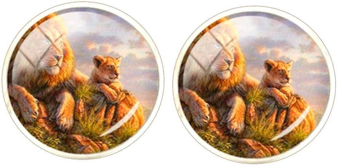 Bassin and Brown Lion Family Cufflinks - Beige/Green/Blue