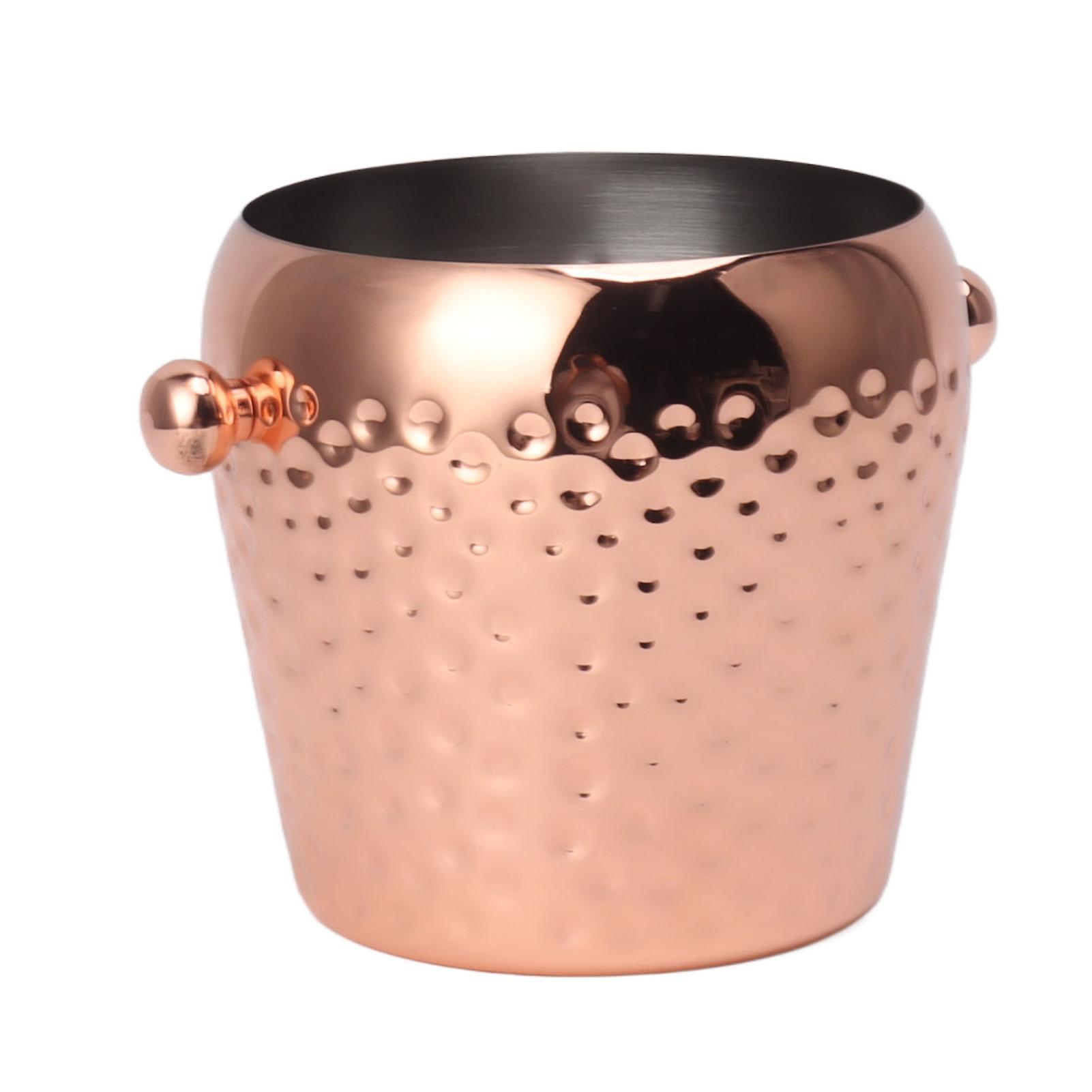 1L Ice Bucket Hammered Finish Ice Cube Bucket Stainless Steel Mini Insulated Frozen Container for Bar Wine Champagne (Rose Gold)