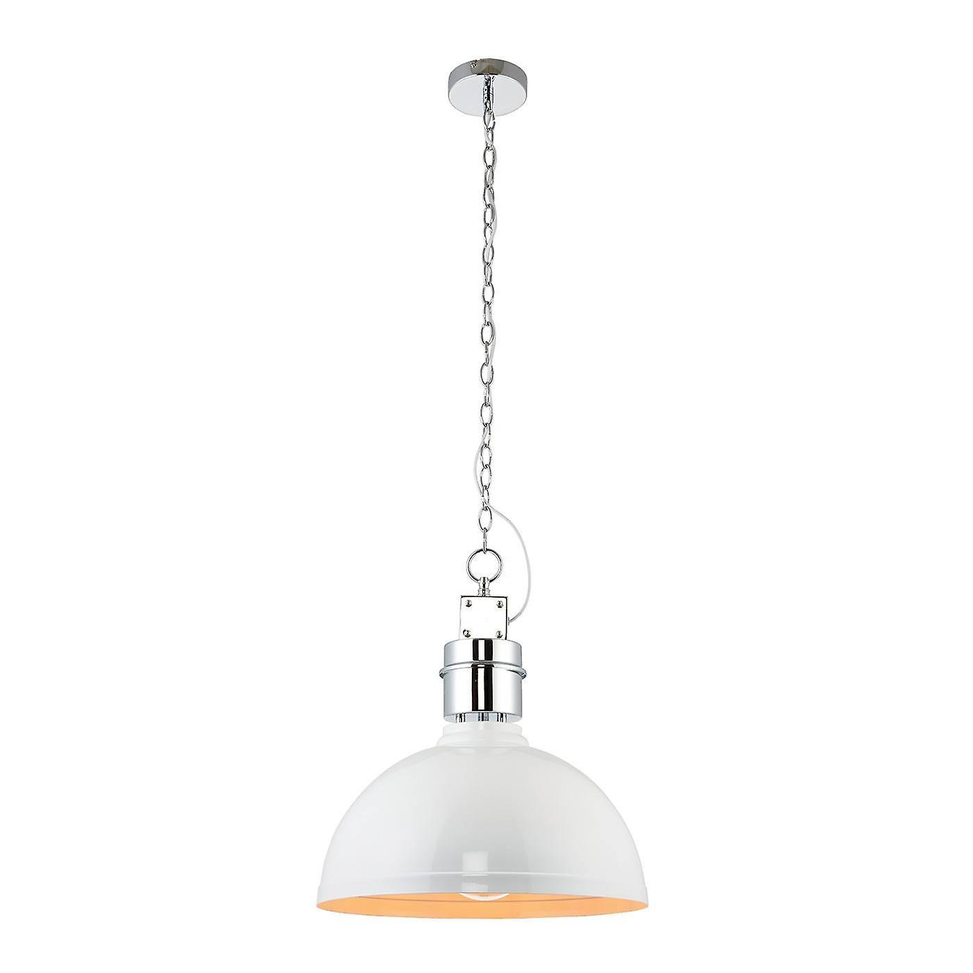 Collingham 1 Light Dome Ceiling Pendant Satin Chrome, Gloss White, E27