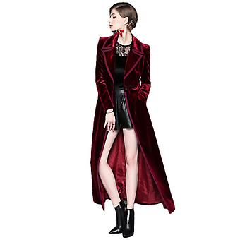 Moda Donna Classico Caldo Slim Fit Abito Collare Tasca Button Stitching Boutique Velluto Trench Coat Gonna Lunga Cappotto Cappotto