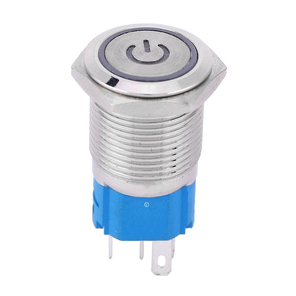 White LED Flat Round Head Self-Reset Metal Push Button Ring with Power Symbol 16mm(12V)