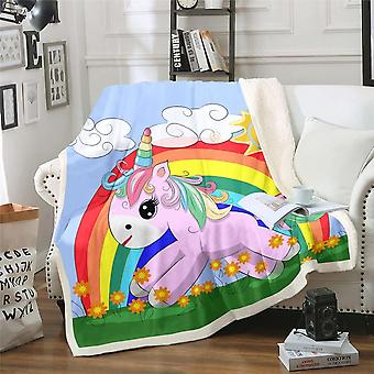 Rainbow Unicorn Fleece Throw Blanket Cartoon Unicorn Rainbow