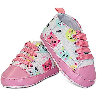 Veeki Unisex Infant Sneakers Soft, No Tie, Anti-Slip Sole High-Top Sneaker, First Walkers Canvas Stylish Newborn Shoes for Girls and Boys--Pink Cats12