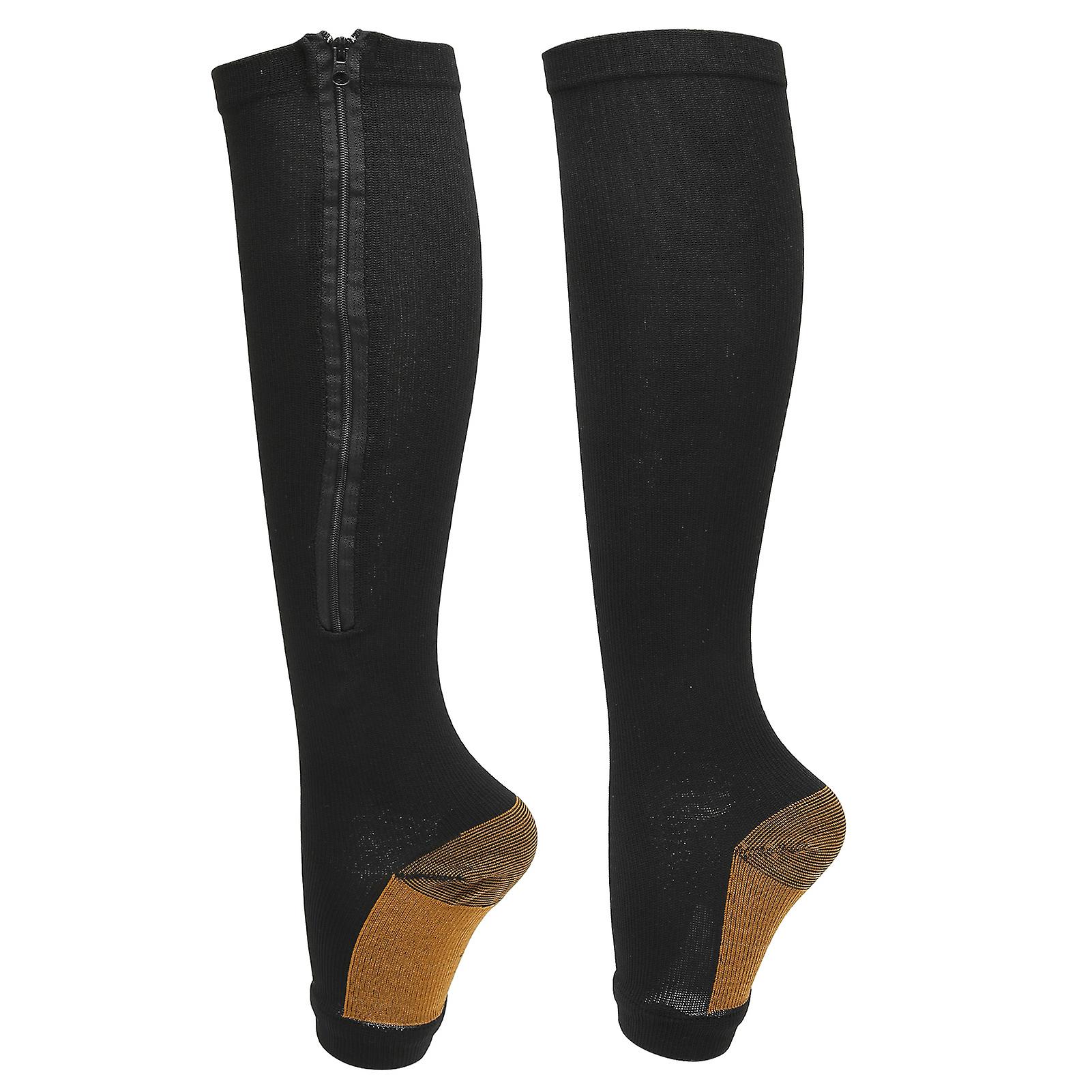 Chaussettes de compression à fermeture éclair, en nylon souple, lavables et réutilisables, à bout ouvert, pour femmes, noires, taille S/M