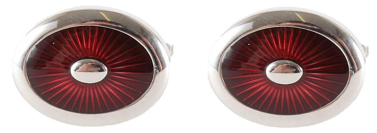 David Van Hagen Oval Enamel Cufflinks - Red/Silver