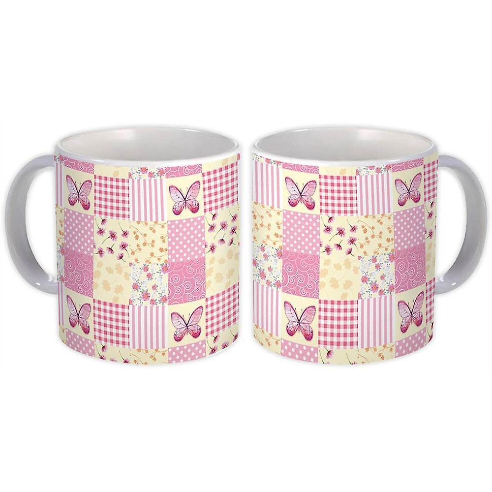Geschenk-Becher: Patchwork Muster Schmetterlinge Floral