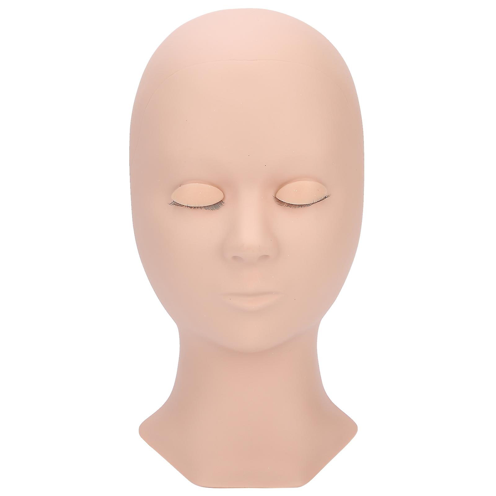Silicone Eyelash Extension Training Head, Removable Eyelids, Eyelash Extension Training Mannequin, Headlamp, Coffee Color