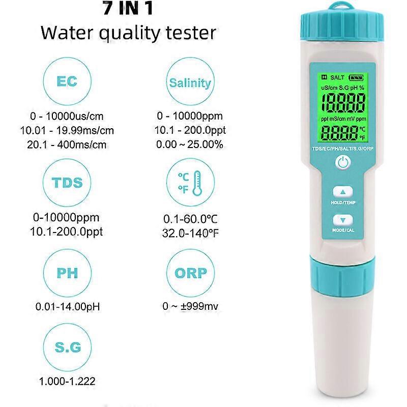 Seven in one water quality sensor C600 salinity hydrometer ph multifunction ORP negative potentiometer detection pen tds
