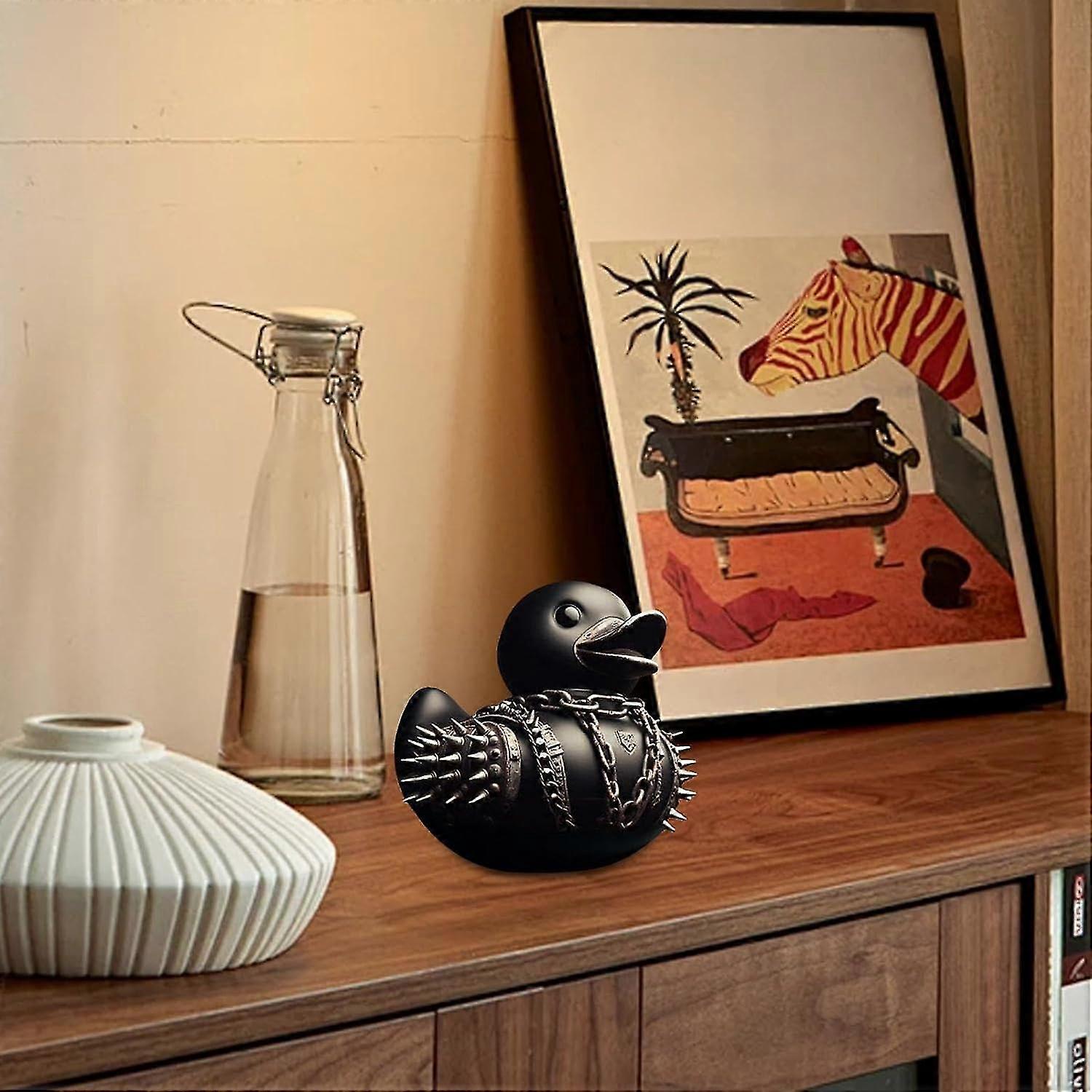 Duckieville Gothic Ente Statue - Schwarze Rocker Ente Aus Harz 9x8x6cm Sammlerfigur