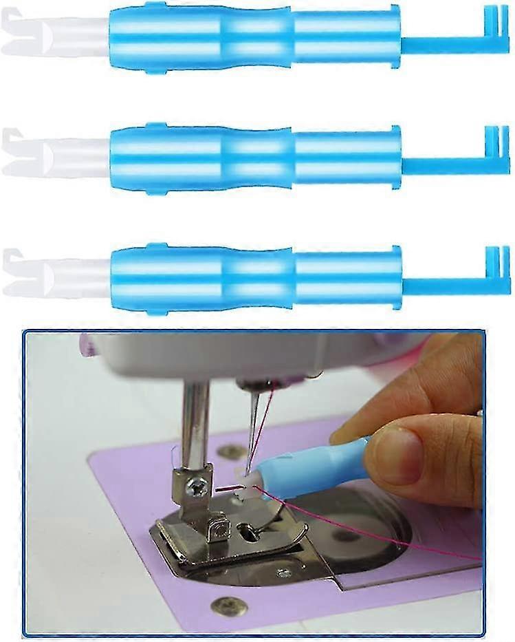 Sewing Needle Inserter,automatic Needle Threader Plastic Needle Threading Tool For Sewing Machine 7.5cmblue 3 Pack