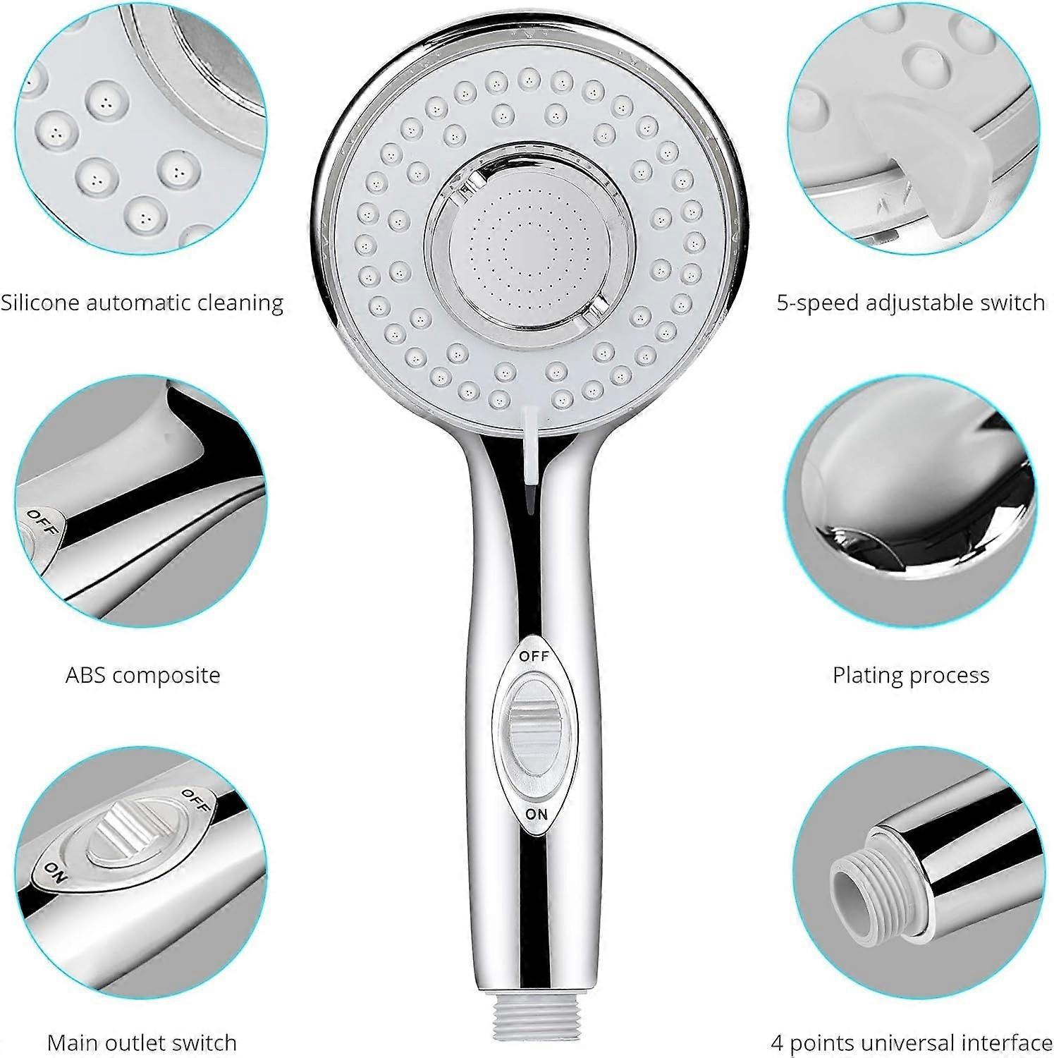 Shower Head, Universal High Pressure Shower Head, 5 Water Saving Modes and Hand Shower Switch Button