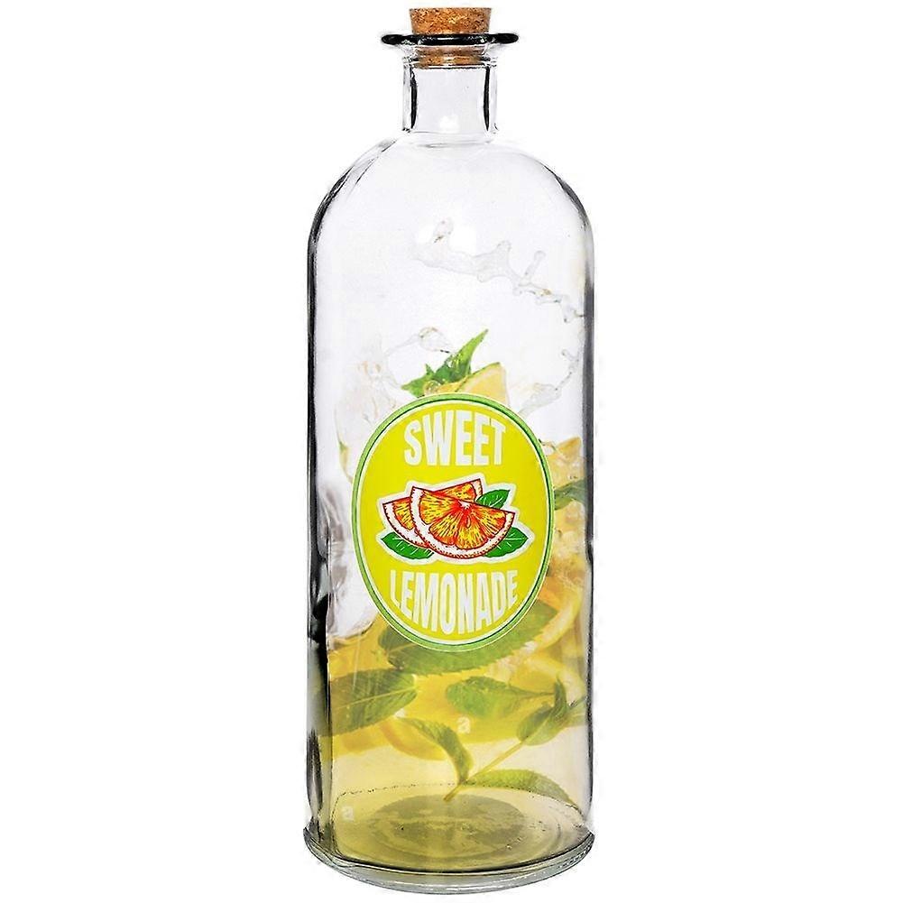 Glass Bottle with Lemon Motif and Cork, 1 Liter
