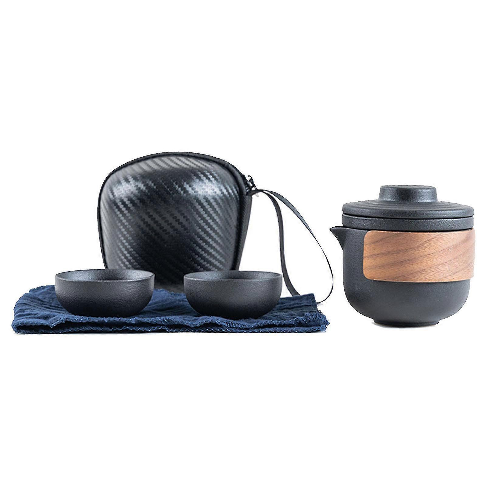 Black Color Portable  - Mini Ceramic Teapot, Infuser, and 2 Cups