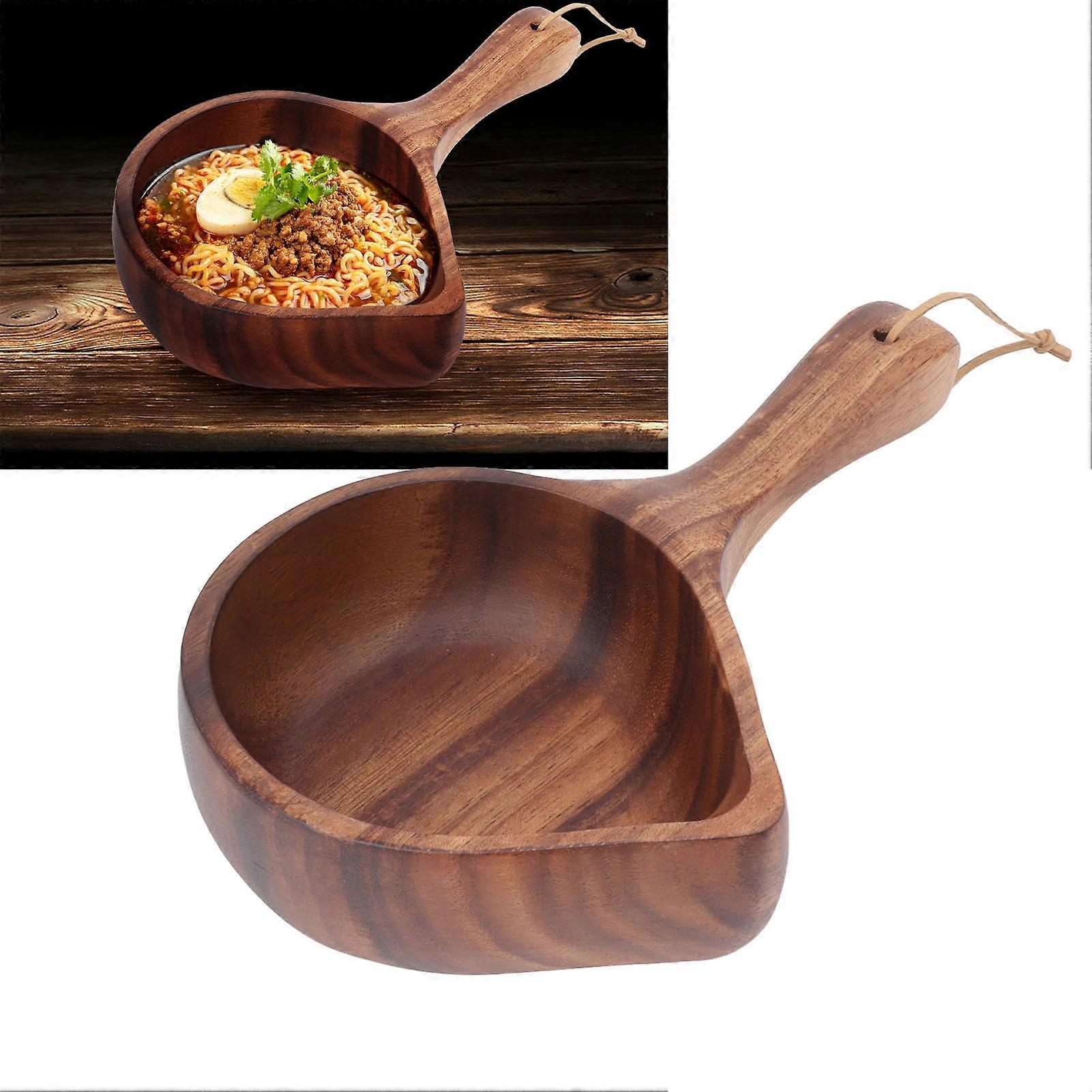 Long Handle Soup Bowl Wood Ramen Noodle Bowl Tableware with Spout for Home Kitchen