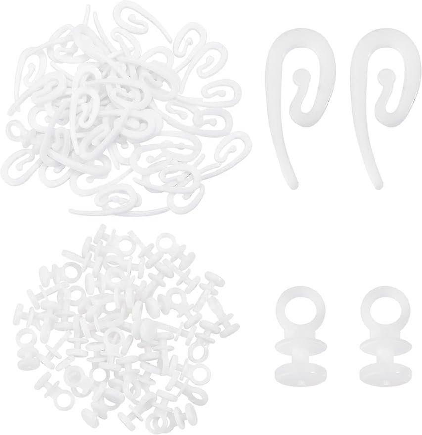200Pcs 2 Style Curtain Hooks Plastic White Track Glider Hooks Smooth Wheel Rollers Curtain Rail Slider Hooks