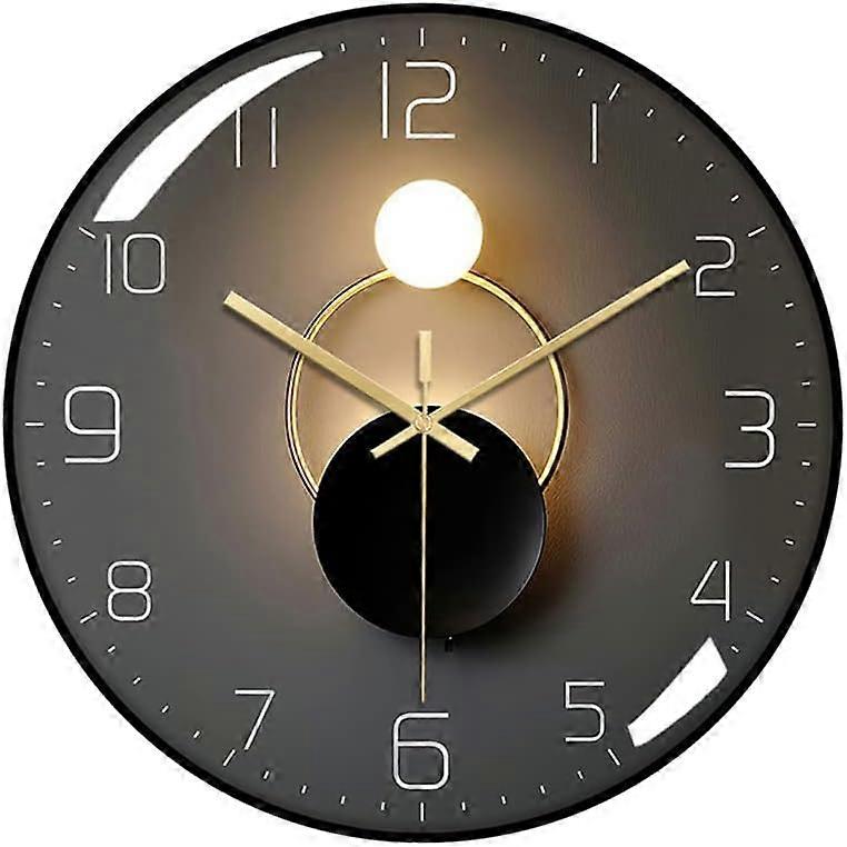 Modern Silent Wall Clock, 30cm Diameter Wall Pendulum, Quartz Digital Round Wall Clock (Black)