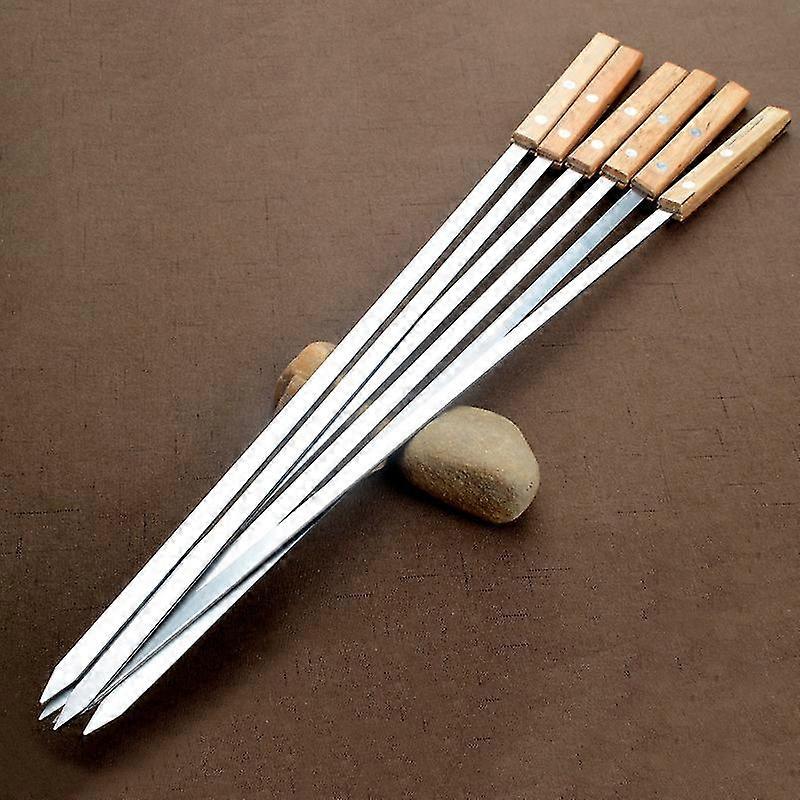 Barbecue Skewers, Extra Long 60cm Stainless Steel Skewers With Solid Oak Handle, Set Of 6