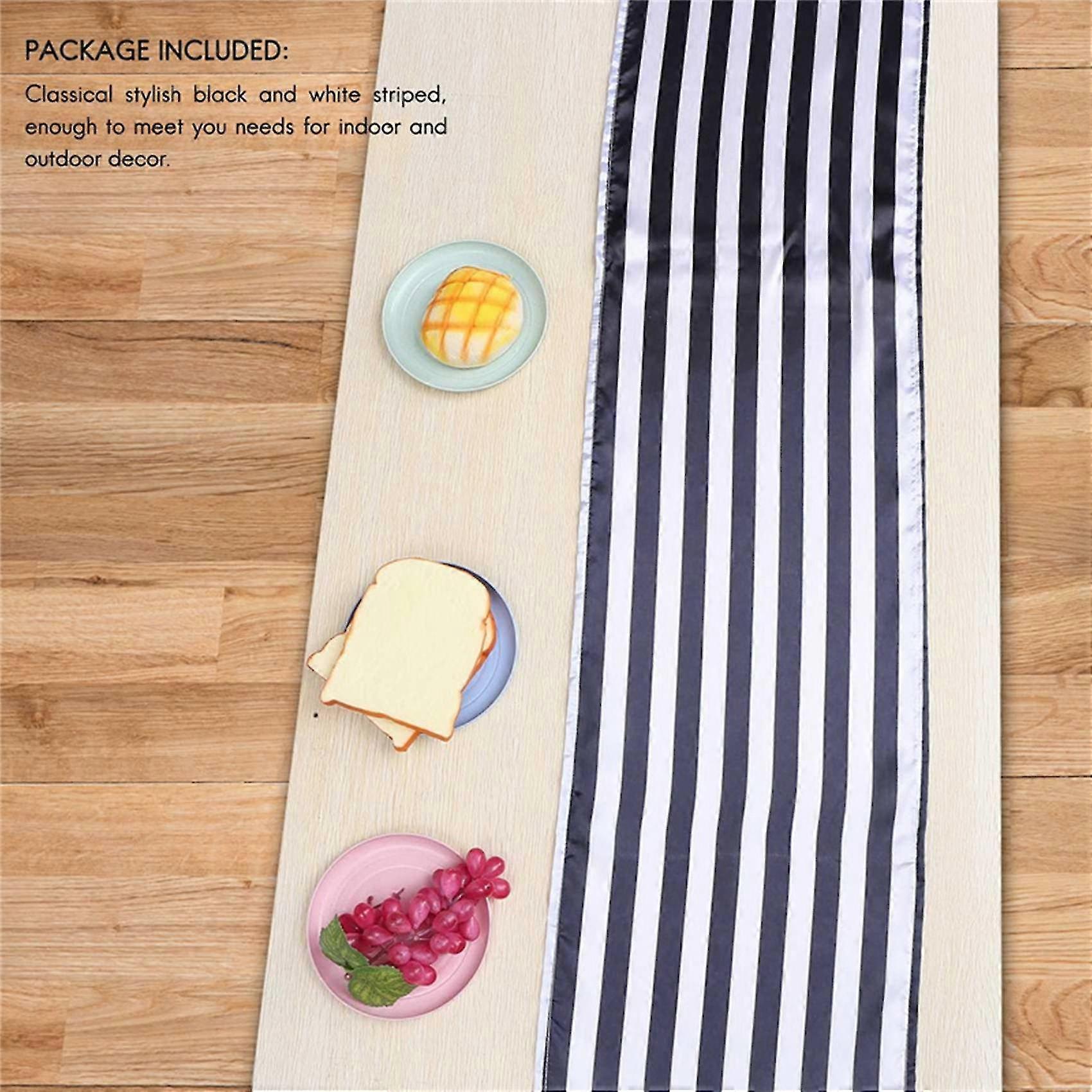 Striped Table Runner Polyester Table Decor Tablecloth For Indoor Outdoor Events Family Dinner(black