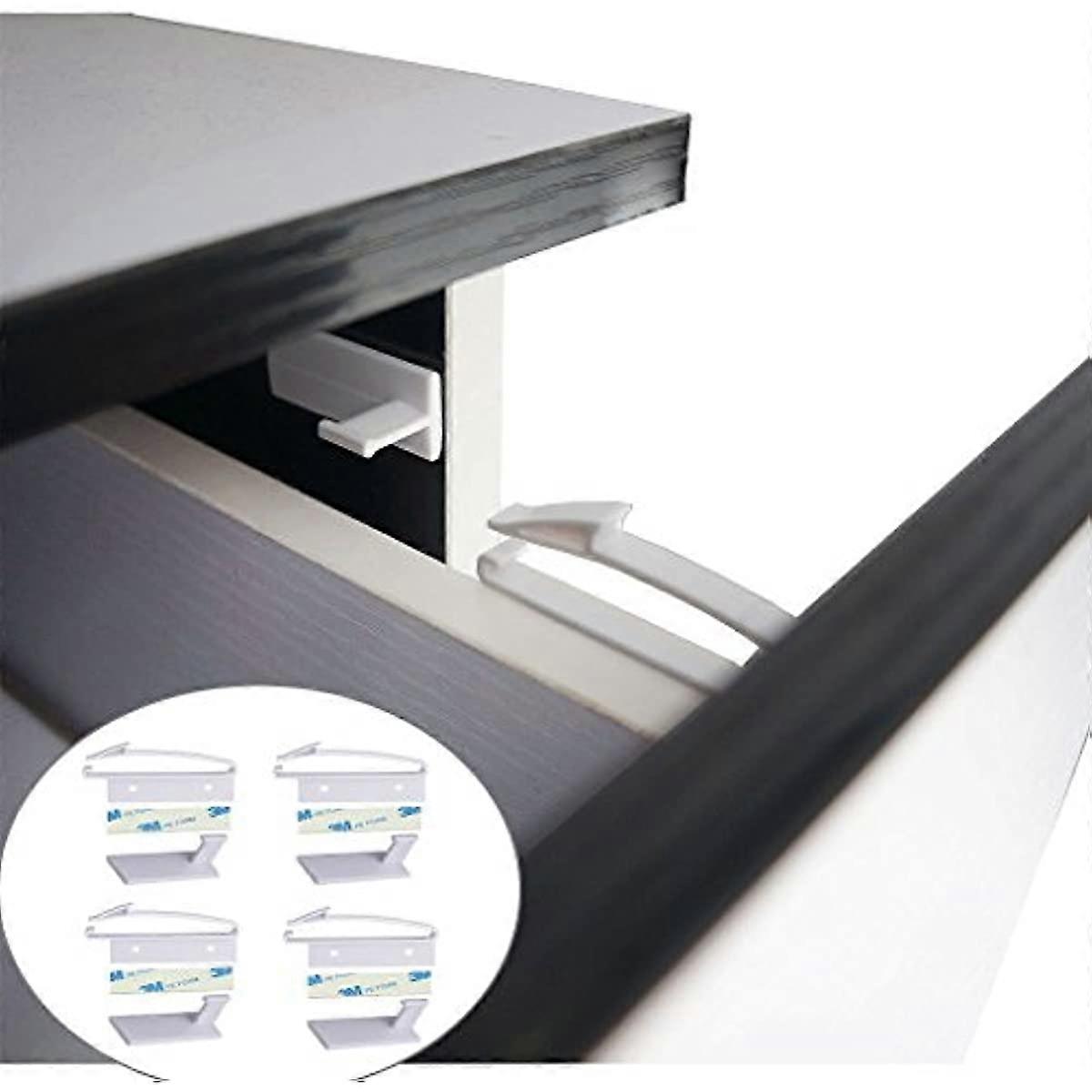 4pcs Invisible Drawer Lock  Childproof Hidden Lock for Cabinet and Cupboard  Tool-Free Installation