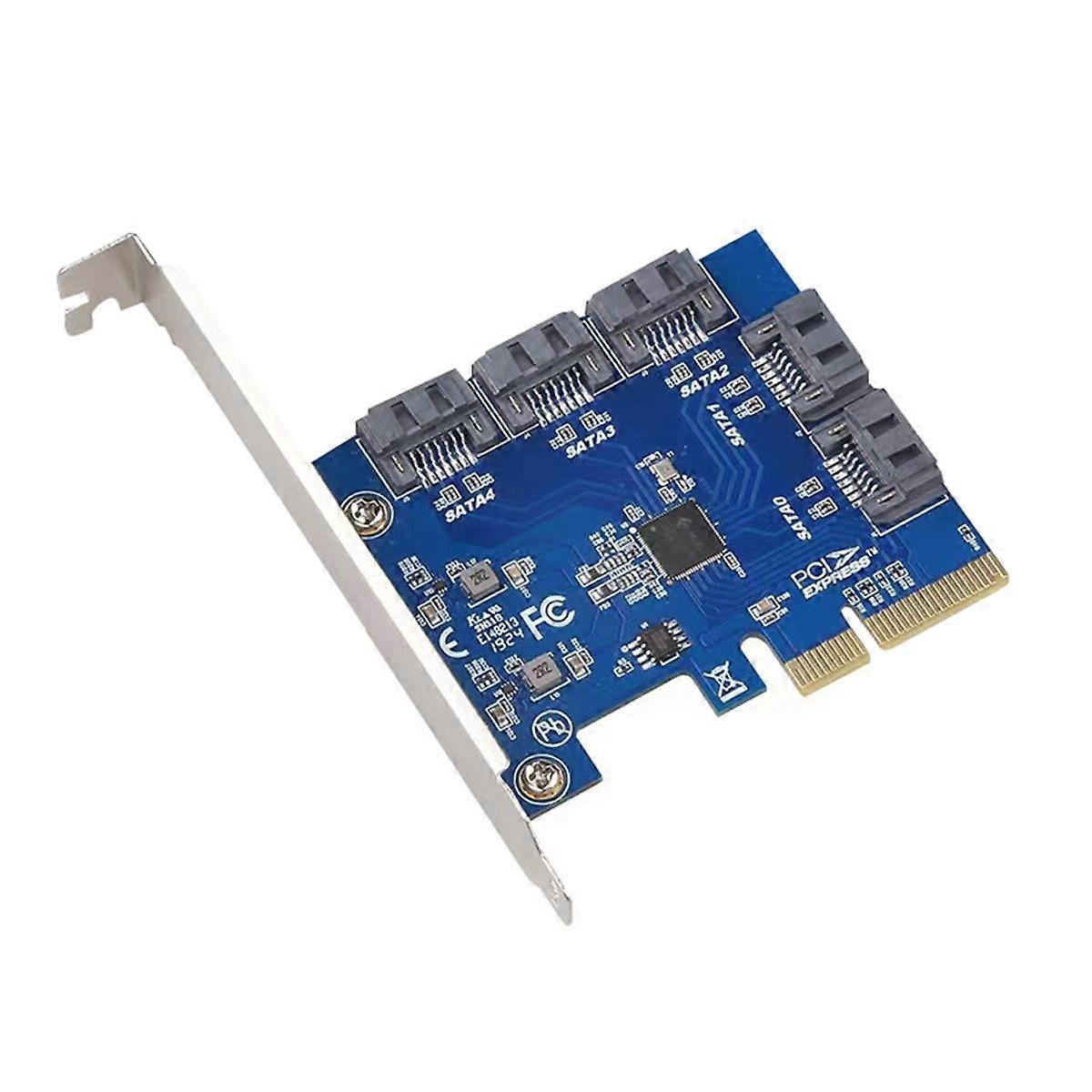 PCI-E Riser Card PCIE 3.0-4X to 5 SATA Expansion Card PCIE to SATA Riser Card Adapter Card for PC