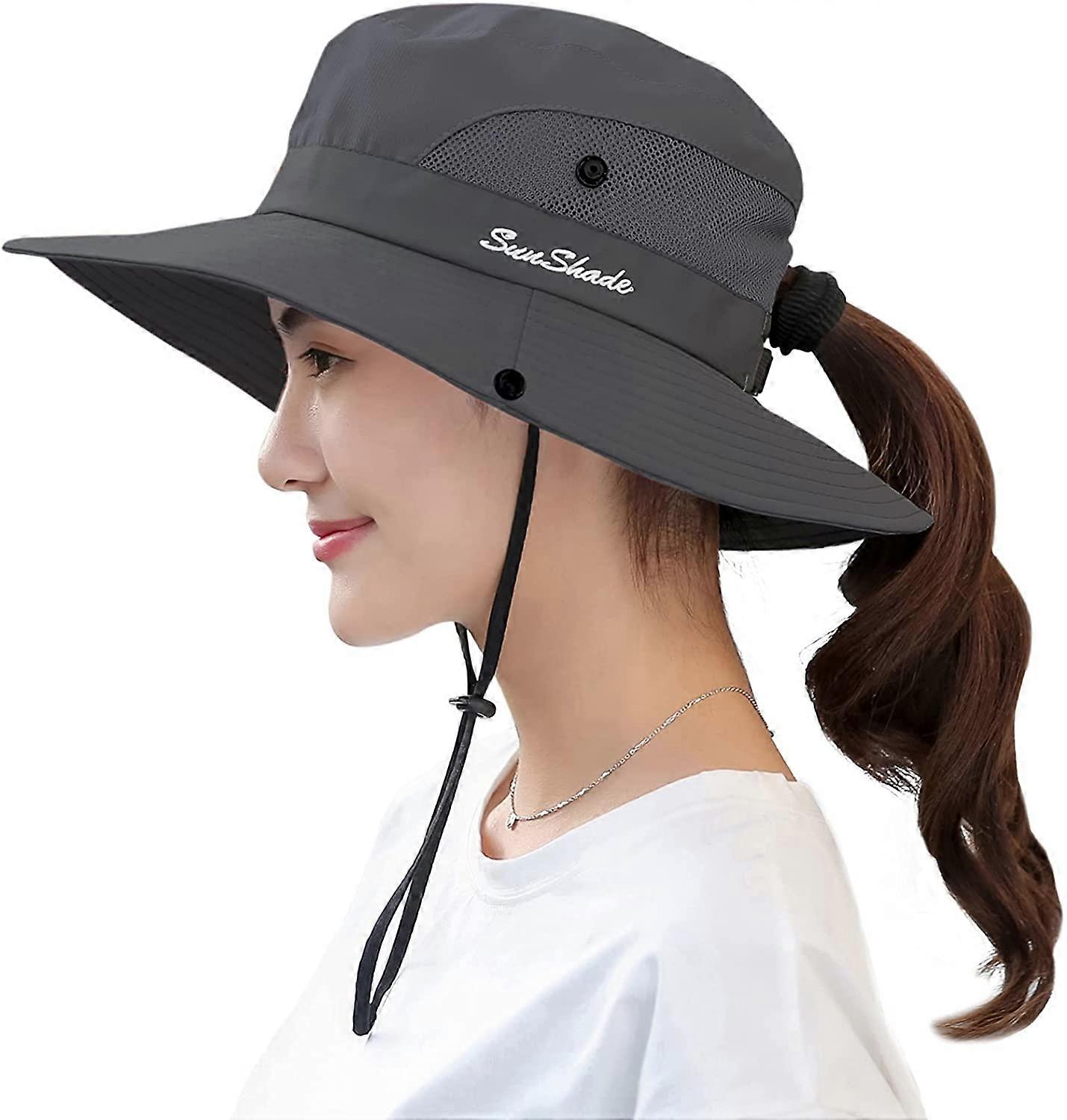 Women's Ponytail Sun Hat UV Protection Foldable Mesh Wide Brim