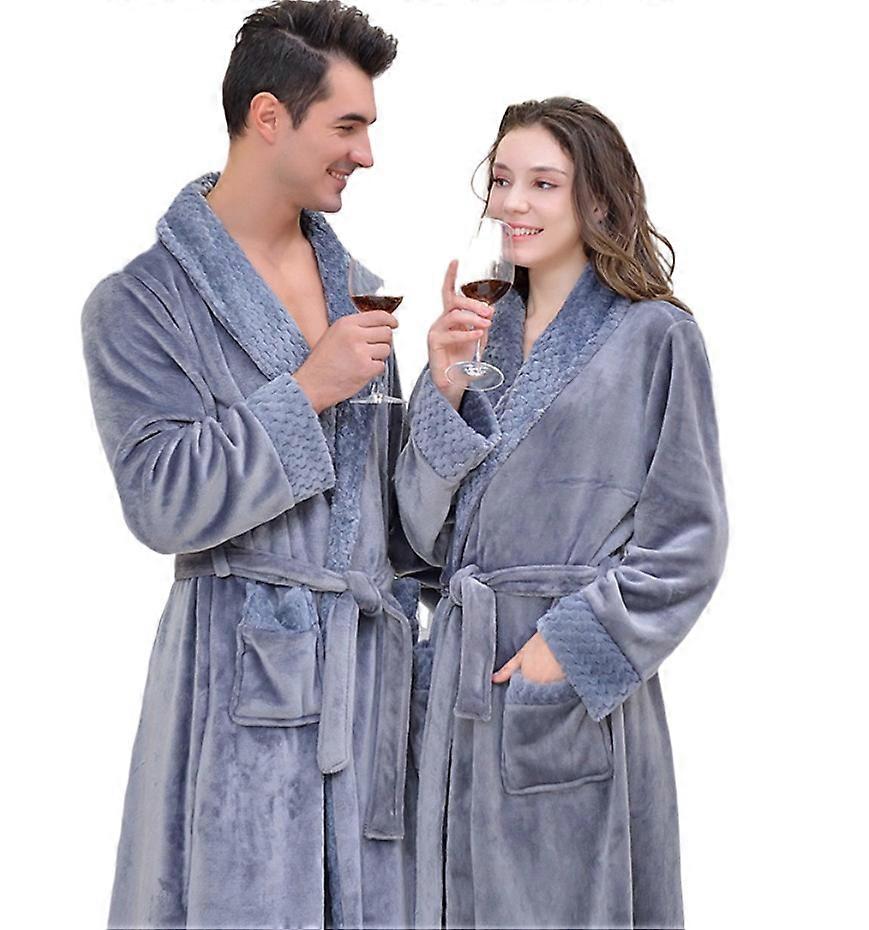 Unisex Microplush Bathrobe Warm Spa Robe Grey