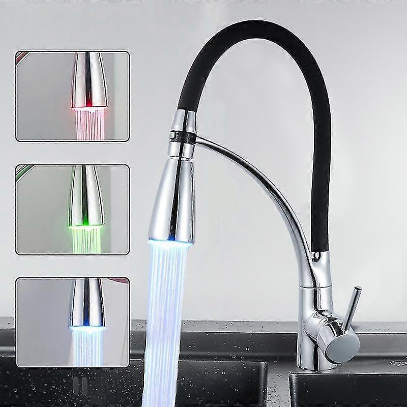 Led Kitchen Taps Pull Out Spray Basin Mixer Sink Tap Chrome Faucet