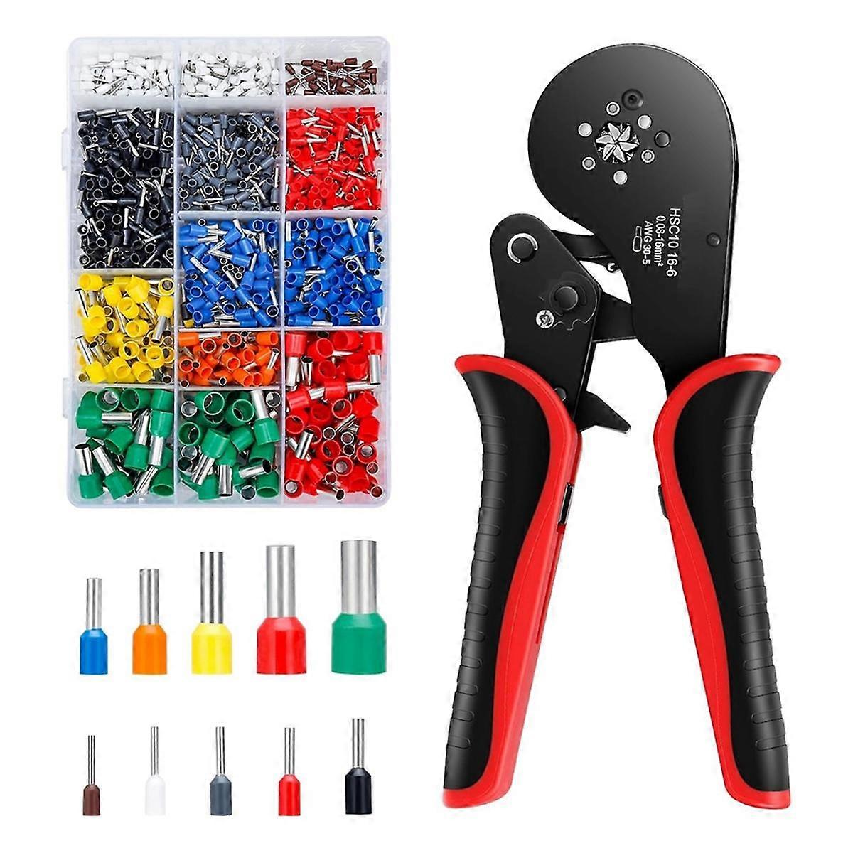 Ferrule Crimping Tool Kit, Wire Crimping Plier Set with 1200 Terminal Crimp Connectors, 0.08-16mm