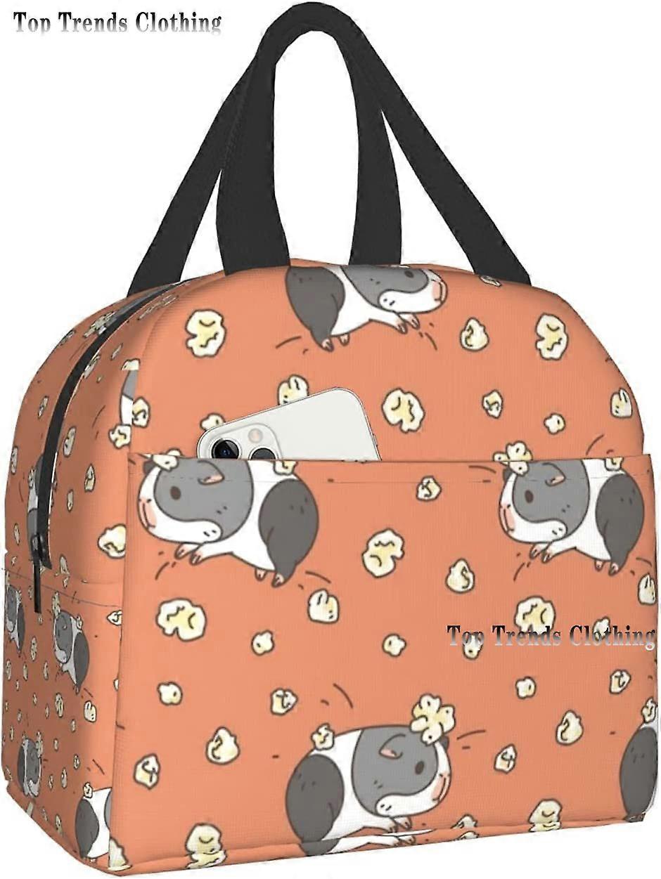 Guinea Pig with Popcorning Lunch Box Insulated Waterproof Lunch Bag Reusable Lunch Tote with Front Pocket for Beach Picnic